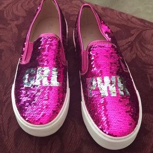 sequined girl power Van style shoes